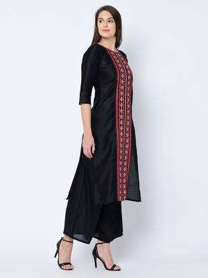 Women's Black Digital Print Straight Art Silk Kurta 4