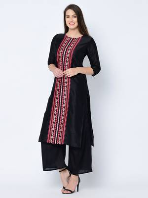 Women's Black Digital Print Straight Art Silk Kurta 5