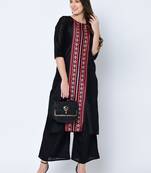 Women's Black Digital Print Straight Art Silk Kurta Palazzo Set