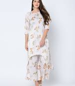 Women's Cream Digital Print Straight Art Silk Kurta