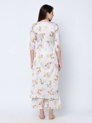 Women's Cream Digital Print Straight Art Silk Kurta Palazzo Set 3