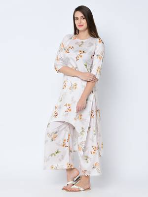 Women's Cream Digital Print Straight Art Silk Kurta Palazzo Set 5