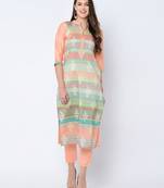 Women's Peach Digital Print Straight Art Silk Kurta