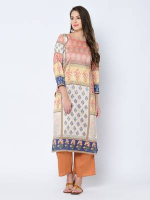 Women's Brown Digital Print Straight Art Silk Kurta 1