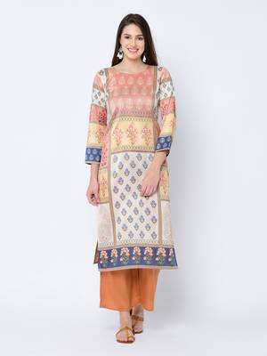 Women's Brown Digital Print Straight Art Silk Kurta 2