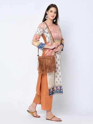 Women's Brown Digital Print Straight Art Silk Kurta 4