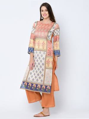 Women's Brown Digital Print Straight Art Silk Kurta 5