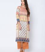 Women's Brown Digital Print Straight Art Silk Kurta Palazzo Set