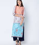Women's Blue Digital Print Straight Art Silk Kurta