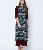 Women's Maroon Digital Print Straight Rayon Kurta Palazzo Set