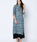 Women's Grey Digital Print Straight Rayon Kurta Pant Set