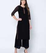 Women's Black Solid Straight Rayon Kurta Palazzo Set