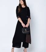 Women's Black Solid Straight Rayon Kurta