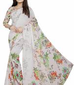 Light grey printed georgette saree with blouse