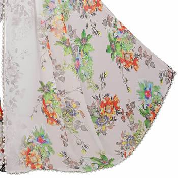 Light grey printed georgette saree with blouse 4