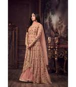 peach embroidered net semi stitched salwar with dupatta