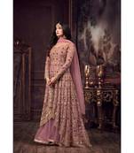 purple embroidered net semi stitched salwar with dupatta