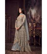 grey embroidered net semi stitched salwar with dupatta