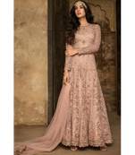 pink embroidered net semi stitched salwar with dupatta