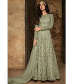 green embroidered net semi stitched salwar with dupatta