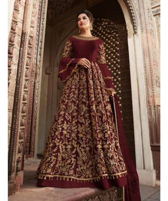 maroon embroidered SILK semi stitched salwar with dupatta 1