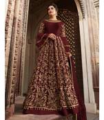 maroon embroidered SILK semi stitched salwar with dupatta