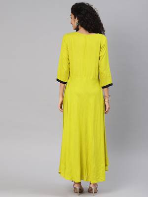 Blissta Parrot Green Rayon Slub Anarkali Kurti 3