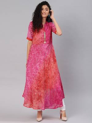 Pink printed chiffon cotton-kurtis 1