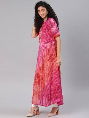 Pink printed chiffon cotton-kurtis 4