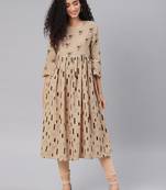 Beige printed cotton cotton-kurtis