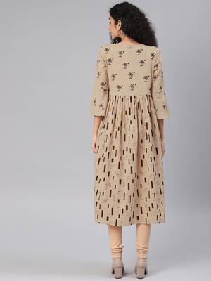 Beige printed cotton cotton-kurtis 3