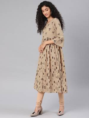 Beige printed cotton cotton-kurtis 4