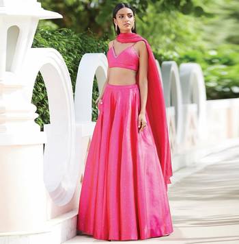 Pink Moti Silk Semi Stitched Lehenga 1