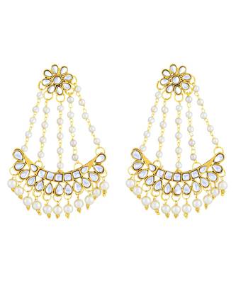 Asmitta Classy White Kundan Gold Plated Dangle Earring For Women 1
