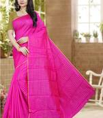 Pink printed poly cotton saree with blouse