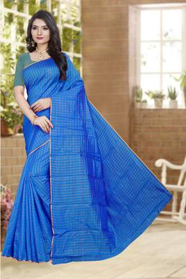 Blue printed poly cotton saree with blouse 1