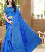 Blue printed poly cotton saree with blouse