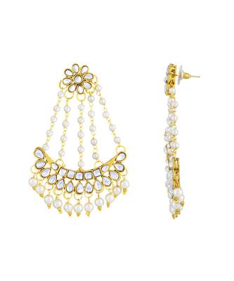 Asmitta Classy White Kundan Gold Plated Dangle Earring For Women 4