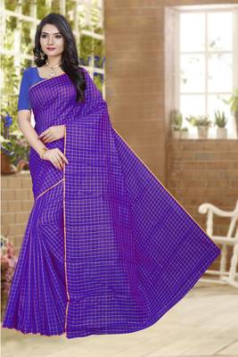 Purple printed poly cotton saree with blouse 1