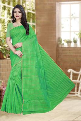 Green printed poly cotton saree with blouse 1