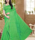 Green printed poly cotton saree with blouse