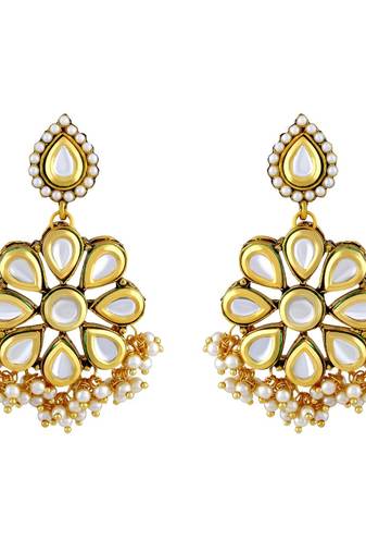 Asmitta Royal White Kundan Gold Plated Dangle Earring For Women