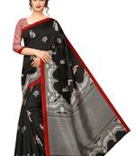 Black printed art silk saree with blouse
