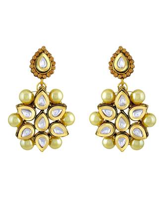 Asmitta Fancy White Kundan Gold Plated Dangle Earring For Women 1