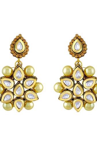 Asmitta Fancy White Kundan Gold Plated Dangle Earring For Women