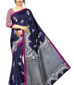 Blue printed art silk saree with blouse