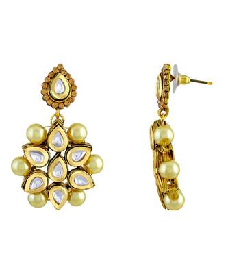 Asmitta Fancy White Kundan Gold Plated Dangle Earring For Women 4