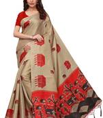 Beige printed khadi saree with blouse