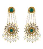 Asmitta Dazzling White And Green Kundan Gold Plated Dangle Earring For Women