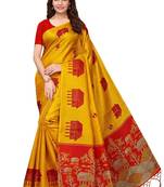 Yellow printed khadi saree with blouse